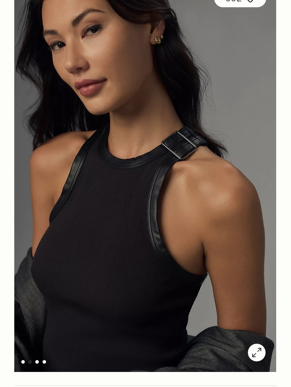 Pilcro Black Ribbed Racerback Tank with Buckle Trim, Sz S